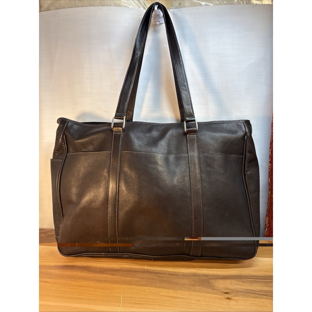 Piel Genuine Leather Chocolate Brown Shoulder Large Shopping Bag Zip Closure